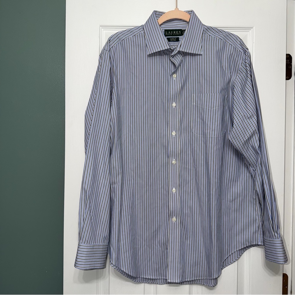 Ralph Lauren Men's Button-Up Blue Striped Shirt